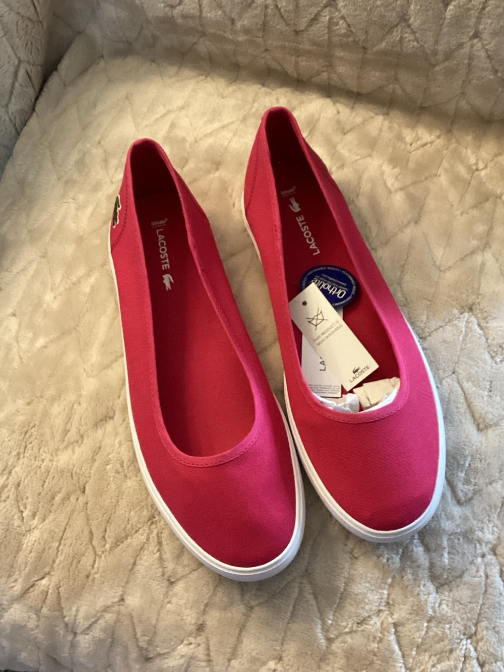 Lacoste Women’s Hot Pink Canvas Slip-On Flats